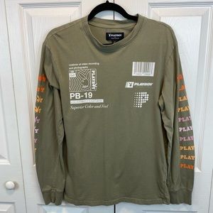 Playboy x Pacsun Long Sleeve Crewneck Graphic Bunny Tee Shirt Green Unisex Small